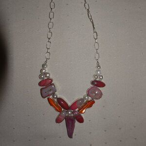 BEAUTIFUL 925 Sterling Silver Handmade ORANGE MULTICOLOR Gemstone Necklace